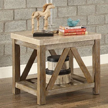 Relaxed Vintage End Table with White Marble Top